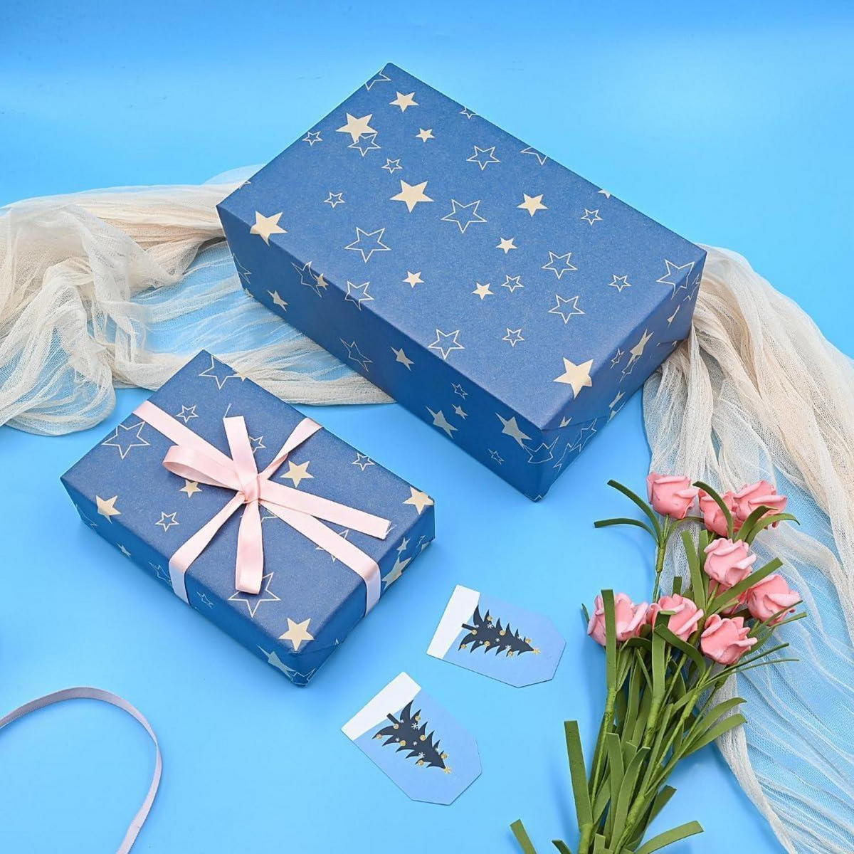 GESCHENKPAPIERROLLE 43 cm x 15 m Stern-Design Blau - Blau, Papier (43/1/1500cm)