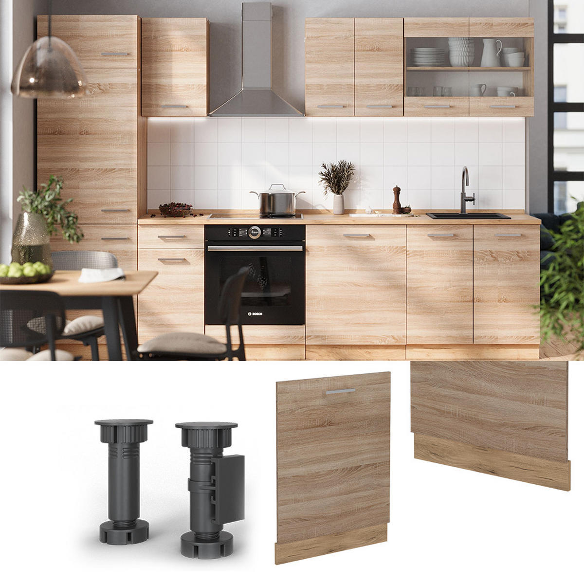 GESCHIRRSPÜLBLENDE R-Line Sonoma 60 cm , AP Anthrazit - Honigeiche/Eiche Wotan, Holzwerkstoff (60/81.8/1.6cm) - Vicco