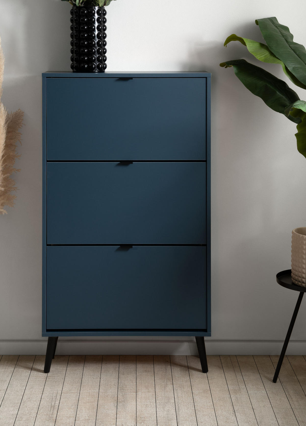 SCHUHSCHRANK blau 70 x 125 cm, Schuhkipper mit 3 Klappen - Blau/Schwarz, Holz/Holzwerkstoff (70/125/24cm) - Furn.Design