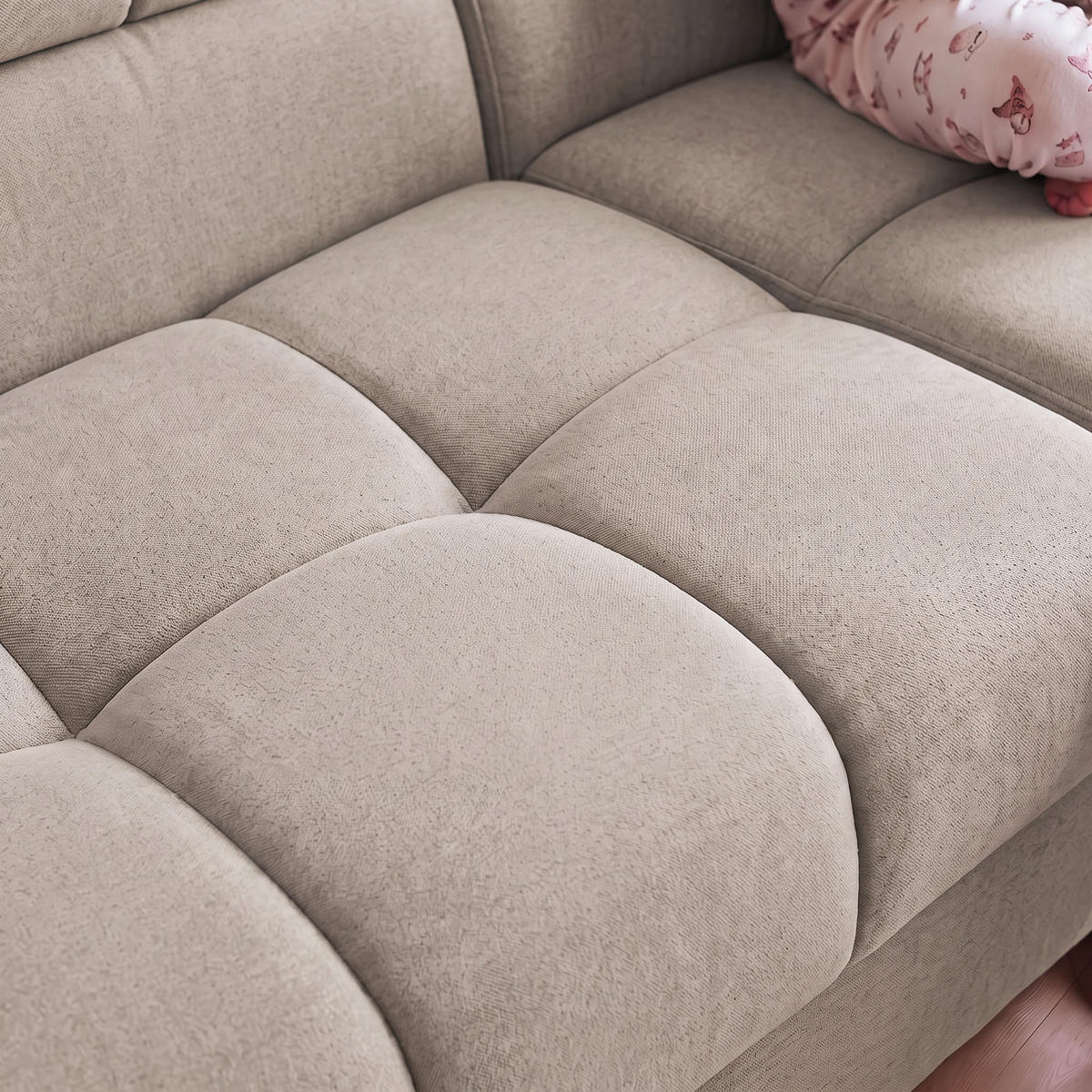 ECKSOFA PUDDING L Links mit Schlaffunktion 125x195 Velours Creme - Creme/Schwarz, Holz/Textil (203/275cm) - Muffo