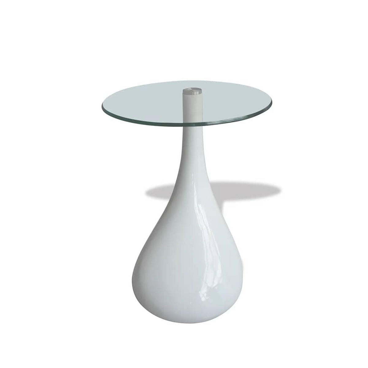 COUCHTISCHE 2 Stk. mit Runder Glasplatte Hochglanz Weiß - Weiß, Kunststoff (42/42/55cm) - furnicato