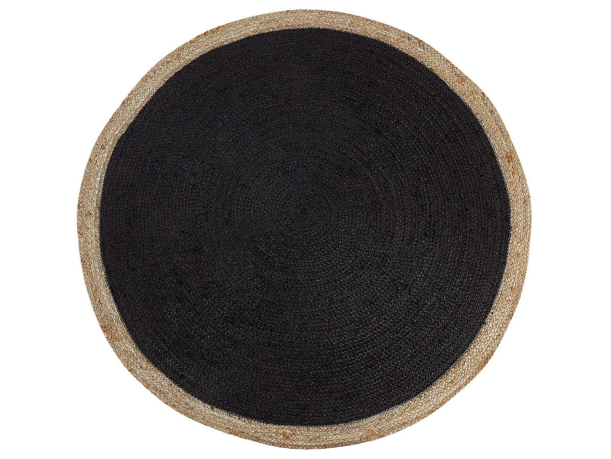 TEPPICH geflochten Menemen 120/120 cm - Schwarz, Naturmaterialien (120/120cm) - Beliani