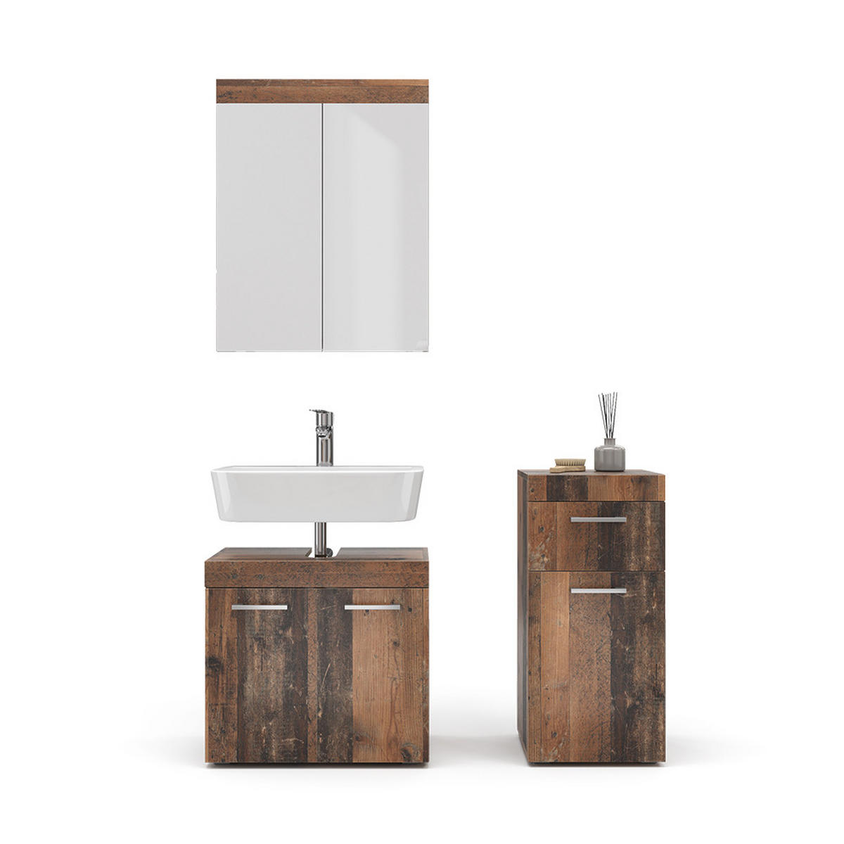 BADMÖBEL-SET Luna Oldstyle 3 Teile - Braun, Holzwerkstoff (60/56/34cm) - Vicco