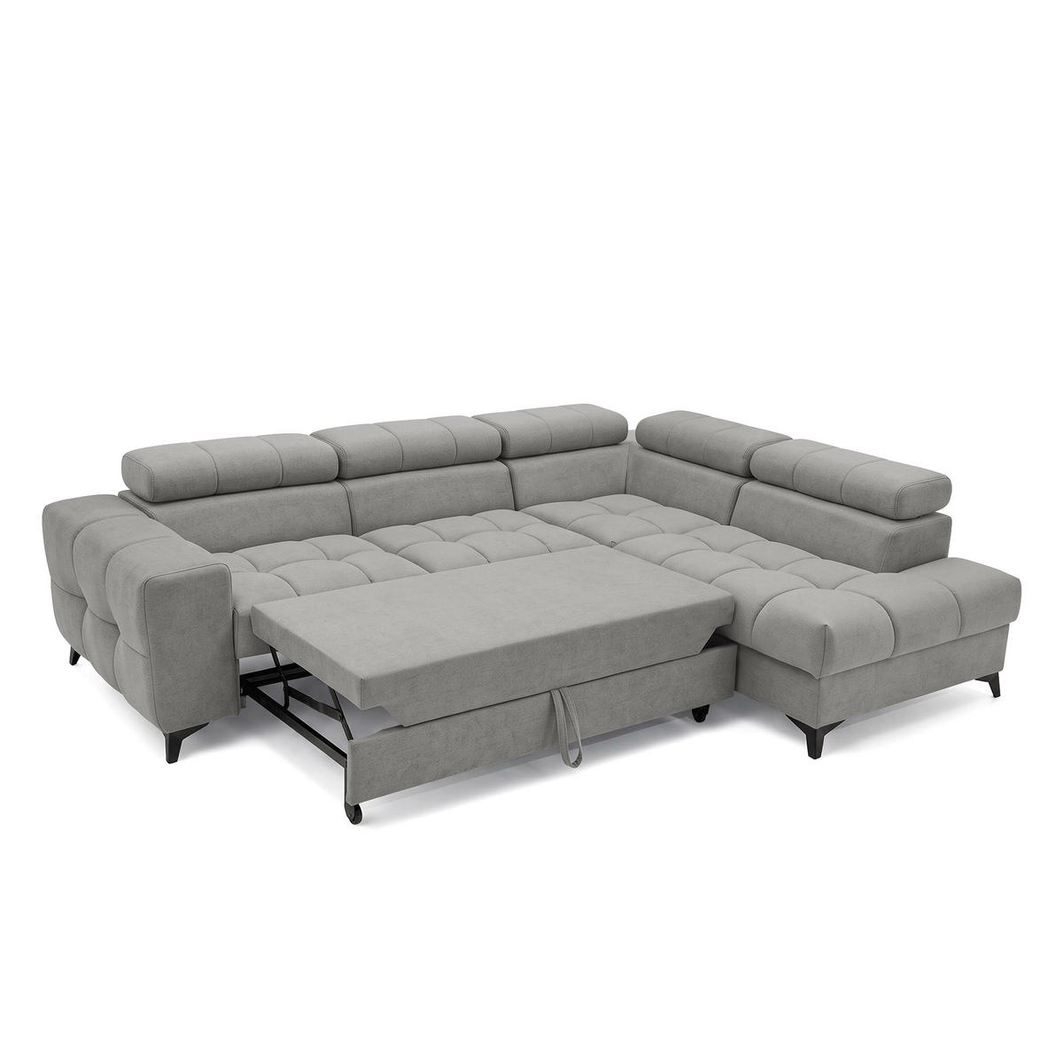 ECKSOFA PUDDING L Rechts mit Schlaffunktion 125x195 Velours Grau - Schwarz/Grau, Holz/Textil (275/203cm) - Muffo