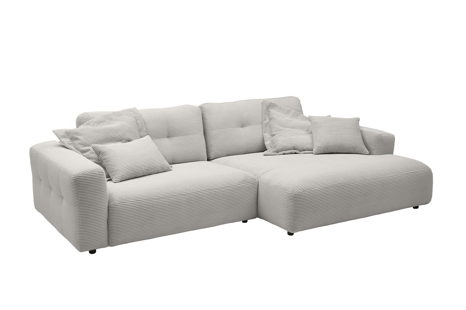 ECKSOFA XL MIKA Hellgrau Cord - Hellgrau/Schwarz, Kunststoff/Textil (296/167cm) - KAWOLA