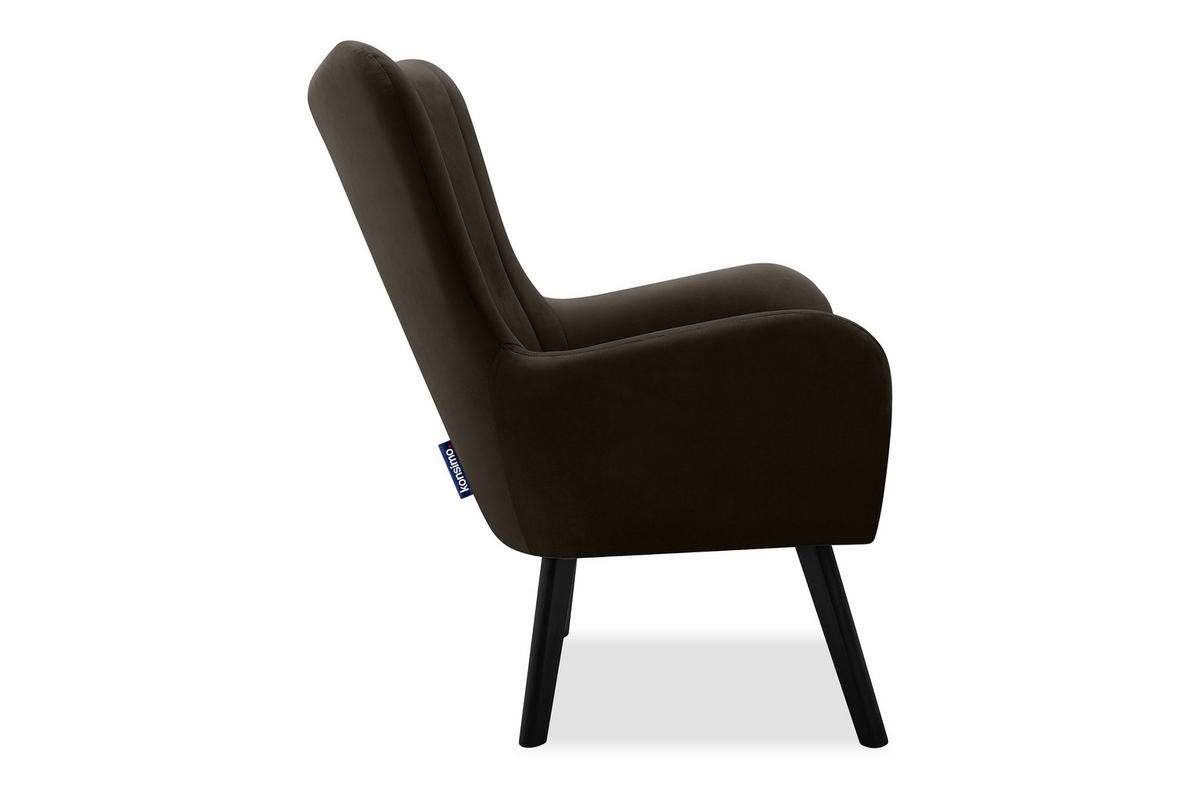 OHRENSESSEL GADI Velourstoff, Braun - Schwarz/Braun, Holz/Textil (76/100/78cm) - KONSIMO®