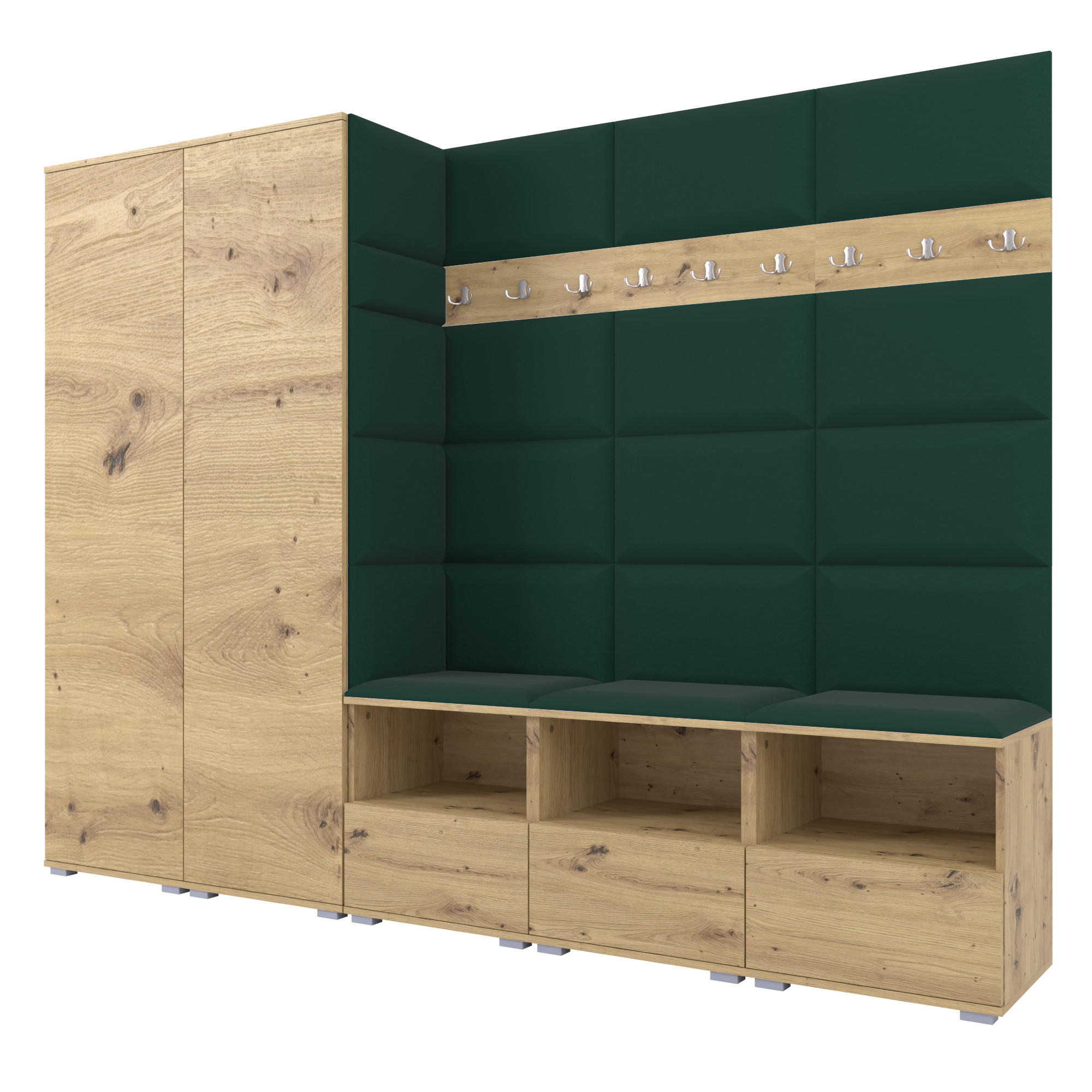 Ravio Garderobe Eiche Artisan, Dunkelgrün 250x187x40 cm