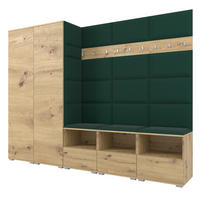 GARDEROBE NELA VII 250 cm (Modulare Flurmöbel XL Artisan Eiche mit Sitzpolster Flaschengrün 28 2 Schränke) - Dunkelgrün/Silberfarben, Holz/Holzwerkstoff (250/187/40cm) - Ravio