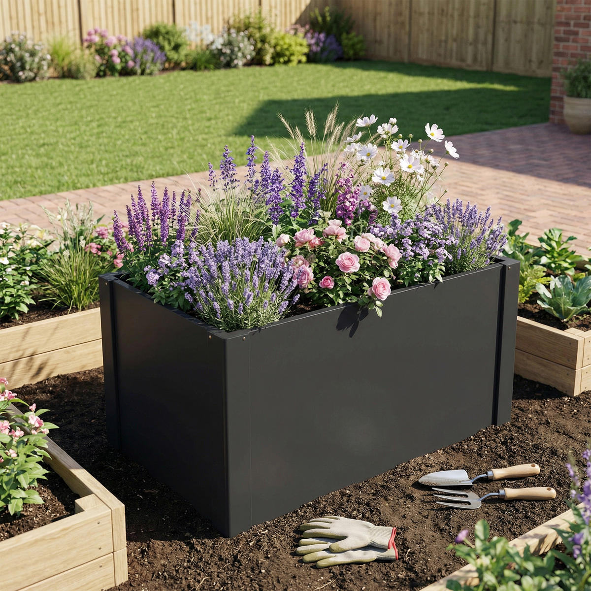 HOCHBEET Verzinkter-Stahl Schwarz - Schwarz, Metall (52/55/102cm) - Outsunny