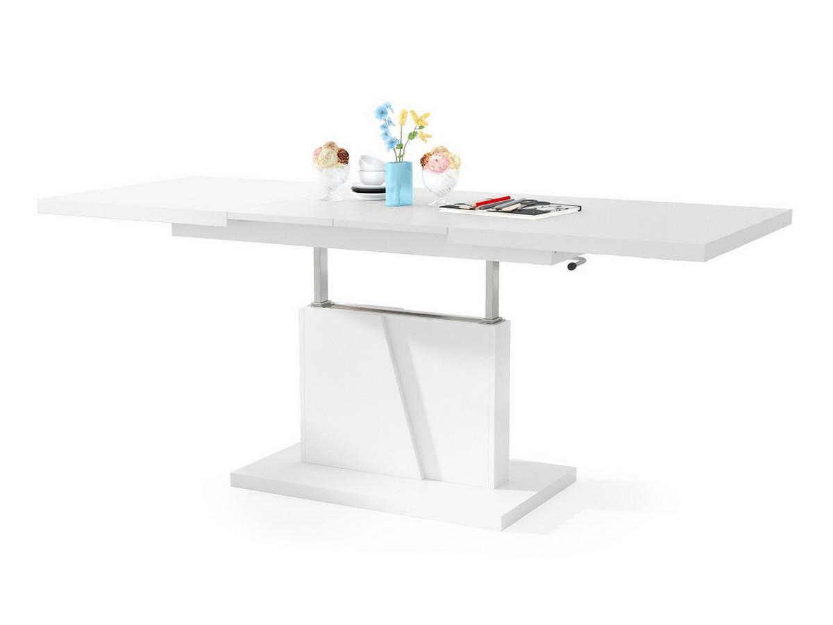 COUCHTISCH rechteckig Weiß matt ausziehbar höhenverstellbar - Weiß, Holzwerkstoff (70/120/60cm) - designimpex