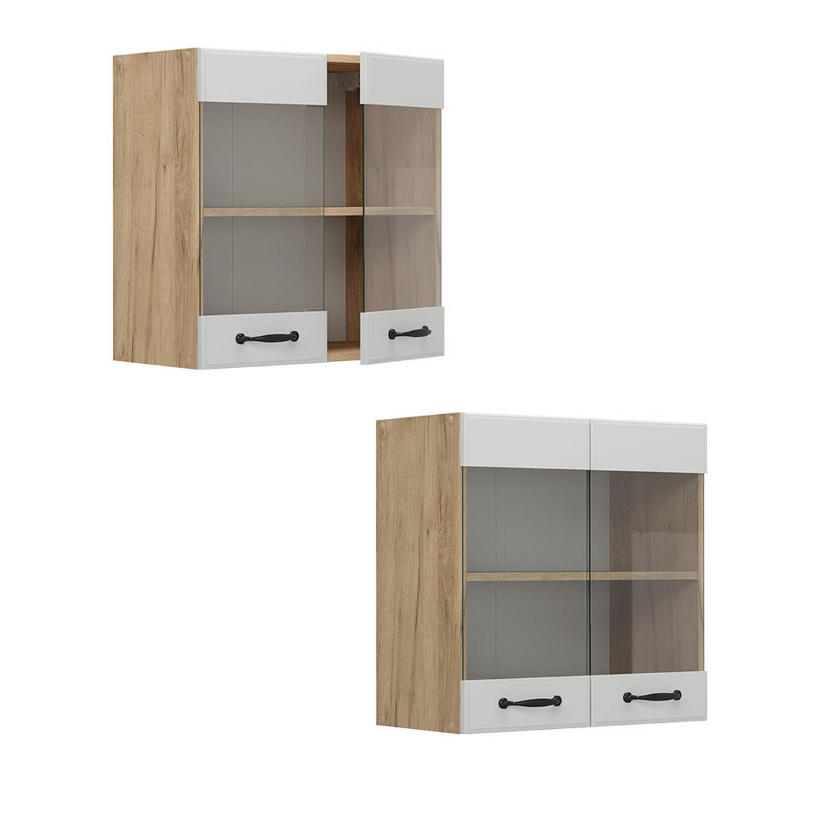 KÜCHENGLASHÄNGESCHRANK R-Line Weiß Landhaus 60 cm - Honigeiche/Eiche Wotan, Holzwerkstoff (60/60/31cm) - Vicco