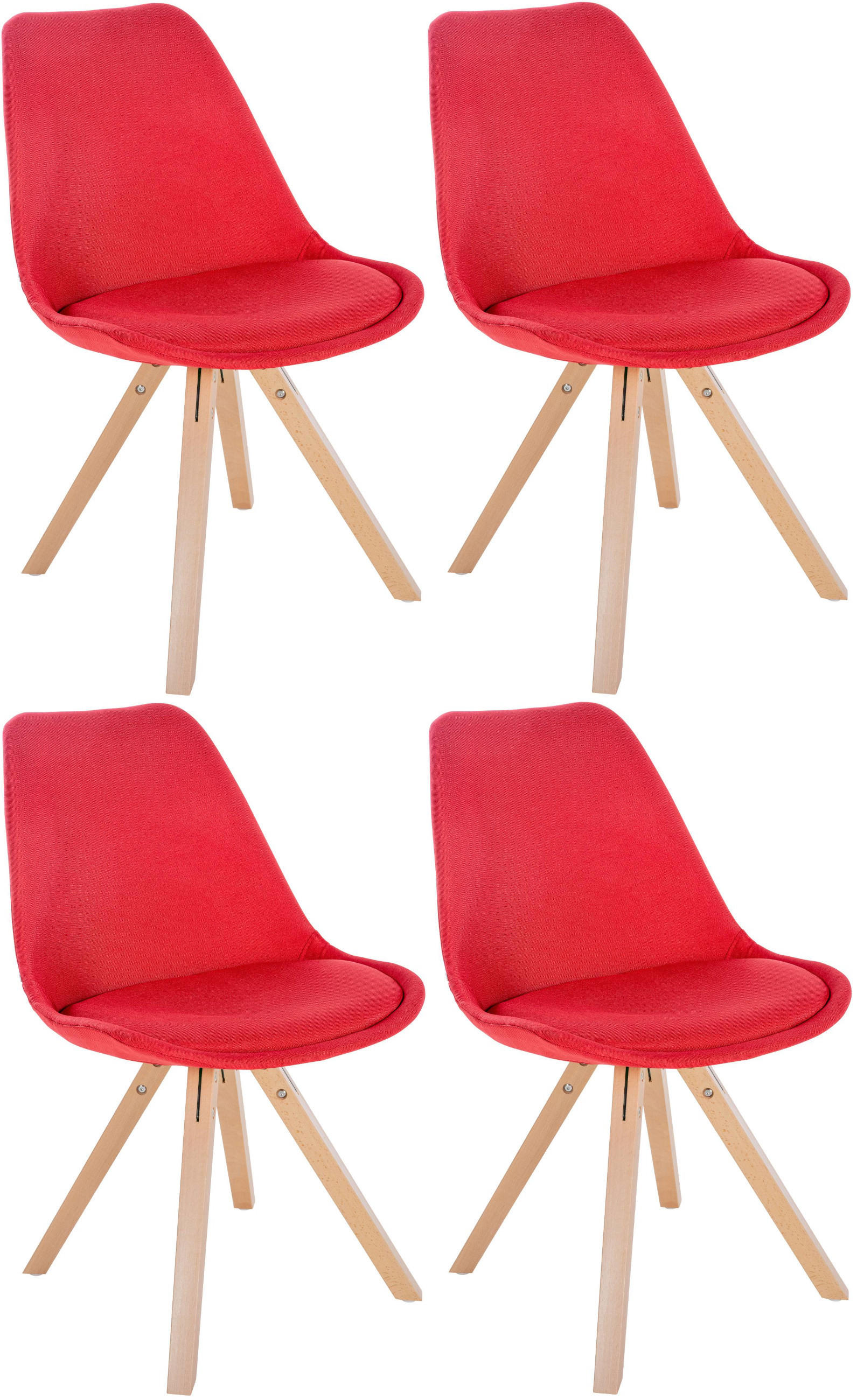 STUHL 4er Set Stoff rot - Rot/Naturfarben, Holz/Textil (48/81/54cm) - CLP