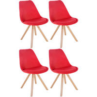 STUHL 4er Set Stoff rot - Rot/Naturfarben, Holz/Textil (48/81/54cm) - CLP