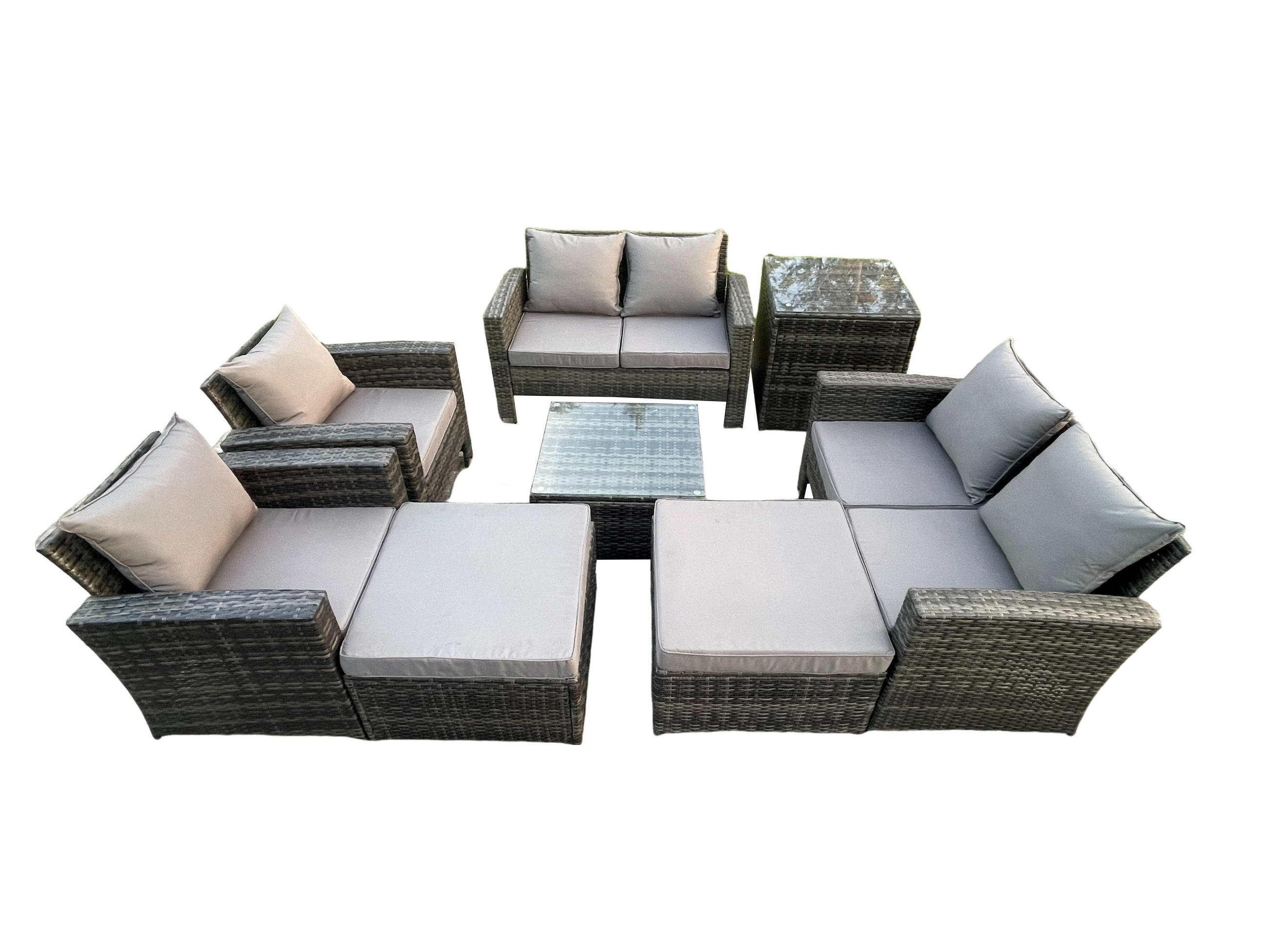 GARTENSOFA SET mit Couchtisch Polyrattan Dunkelgrau 8-Sitzer - Dunkelgrau, Metall - Fimous