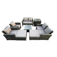 GARTENSOFA SET mit Couchtisch Polyrattan Dunkelgrau 8-Sitzer - Dunkelgrau, Metall - Fimous