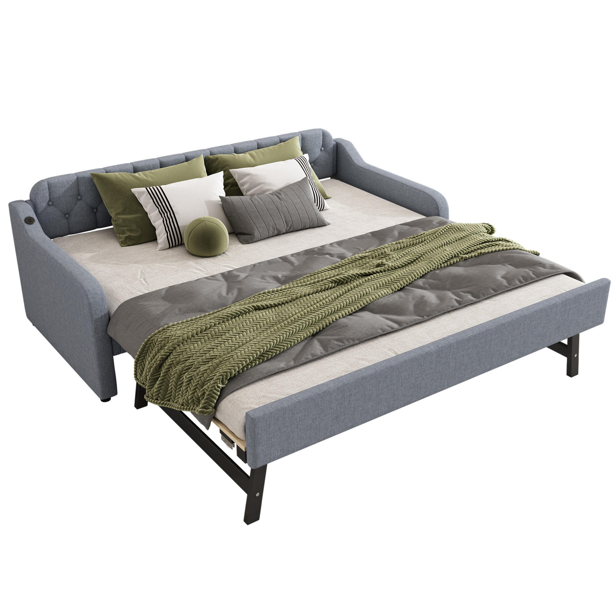 POLSTERBETT 90/200 cm mit Polsterbett und USB-Anschluss, Grau - Grau, Textil (90/200cm) - Flora Grace