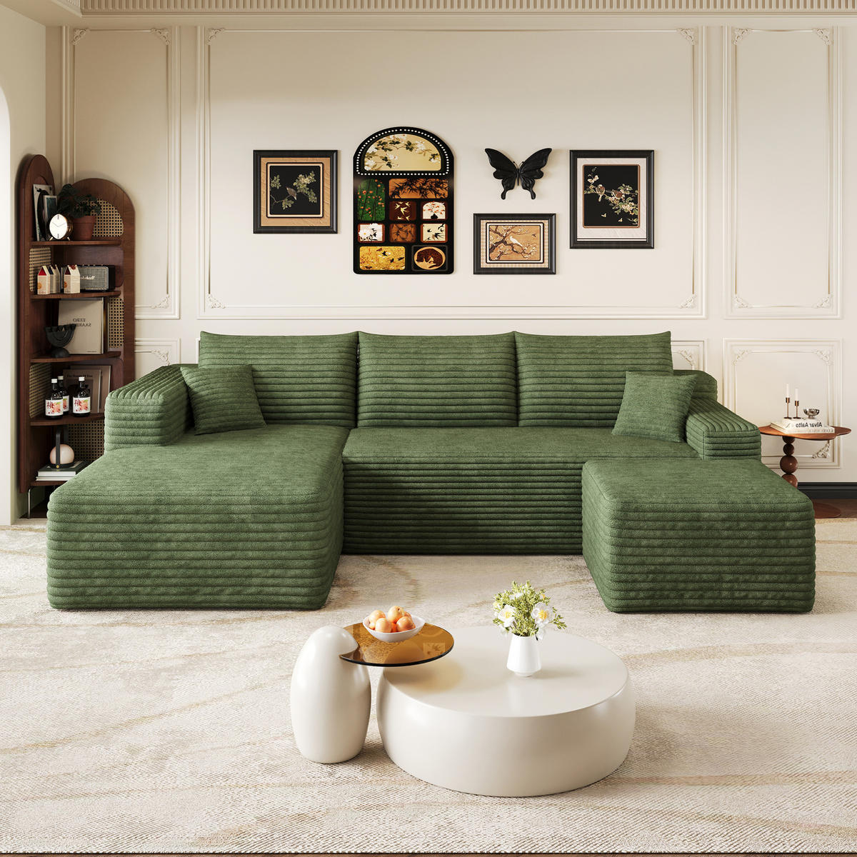 ECKSOFA 241 cm aus Stoff mit Cordbezug und Chaiselongue Grün - Grün, Textil (151/241cm) - Modenvie