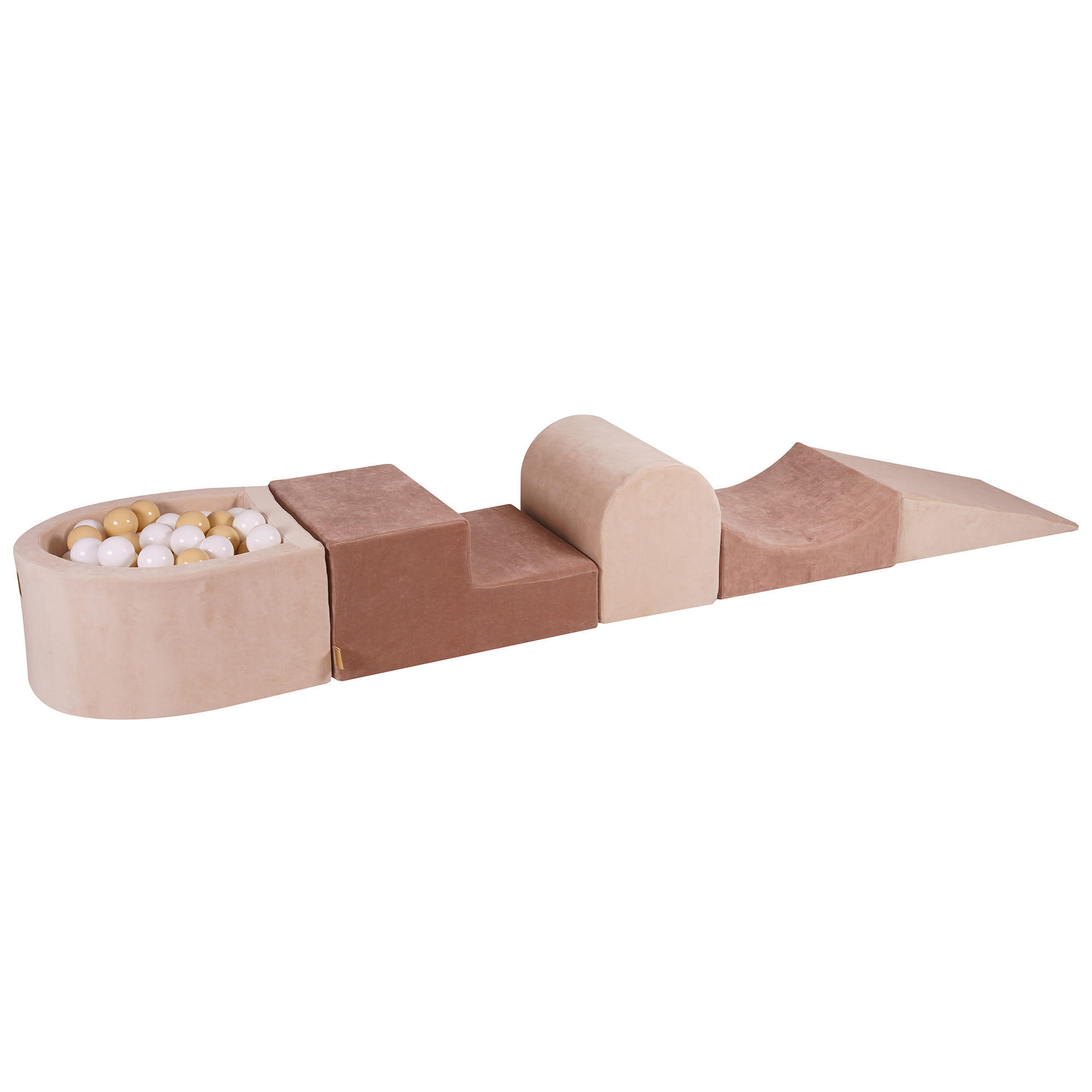 BÄLLEBAD klein mit Schaumstoff Bausteinen für Kinder, Samt, Ecru-Beige - Ecru/Beige, Textil (250/45/30cm) - MeowBaby