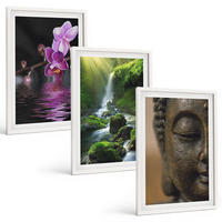 BILDER SET 3er Set - 40x60 cm Weißer Rahmen - Blumen, Wasserfall, Buddha-Felsen, Zen - Weiß, Kunststoff (40/60cm) - TULUP