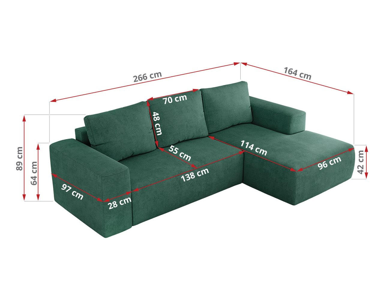 MKS Ecksofa Grün 266x164 cm