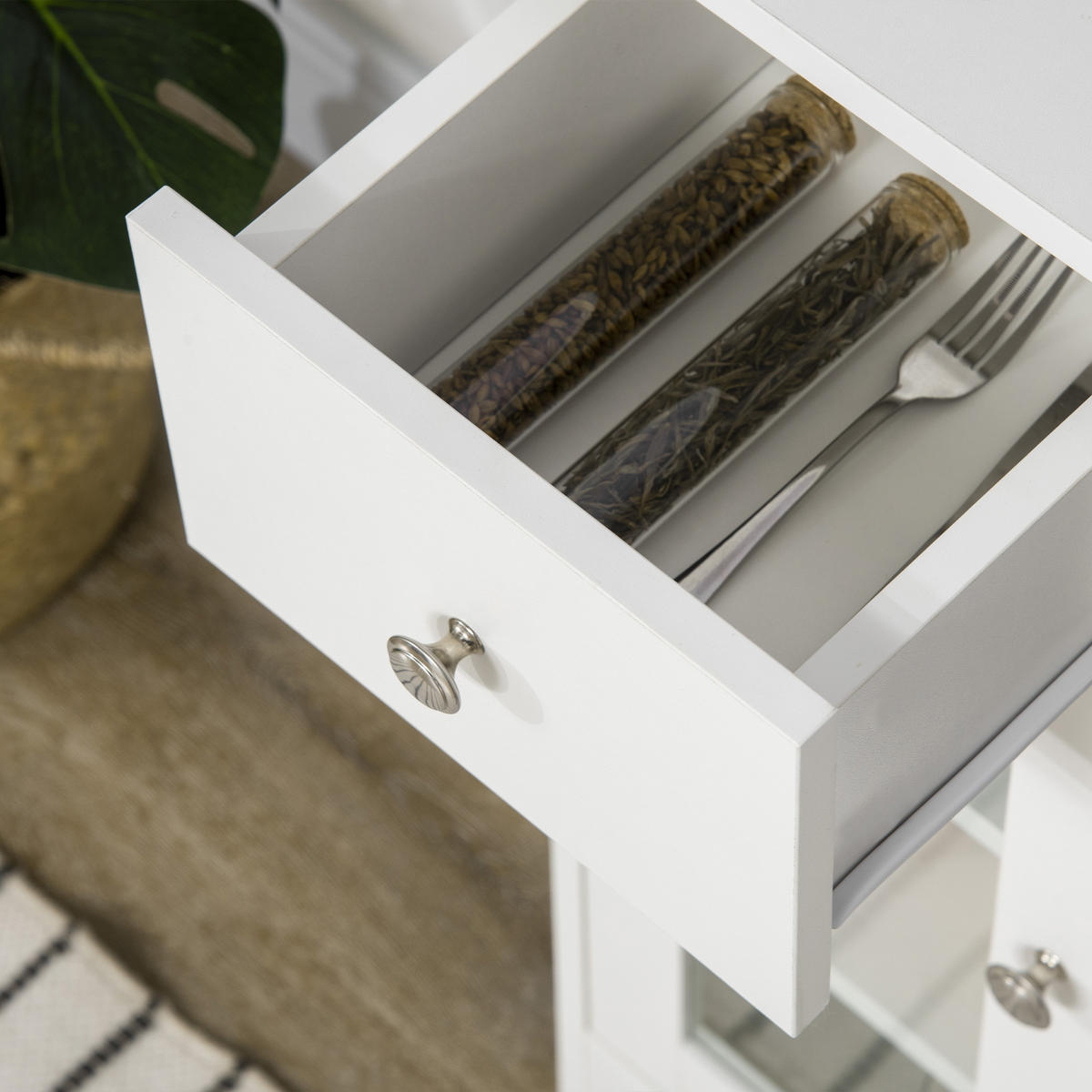 SIDEBOARD DE-11055 Glasfront, Schublade & verstellbare Böden Weiß - Weiß, Holzwerkstoff (80/82/30cm) - ComfortXL