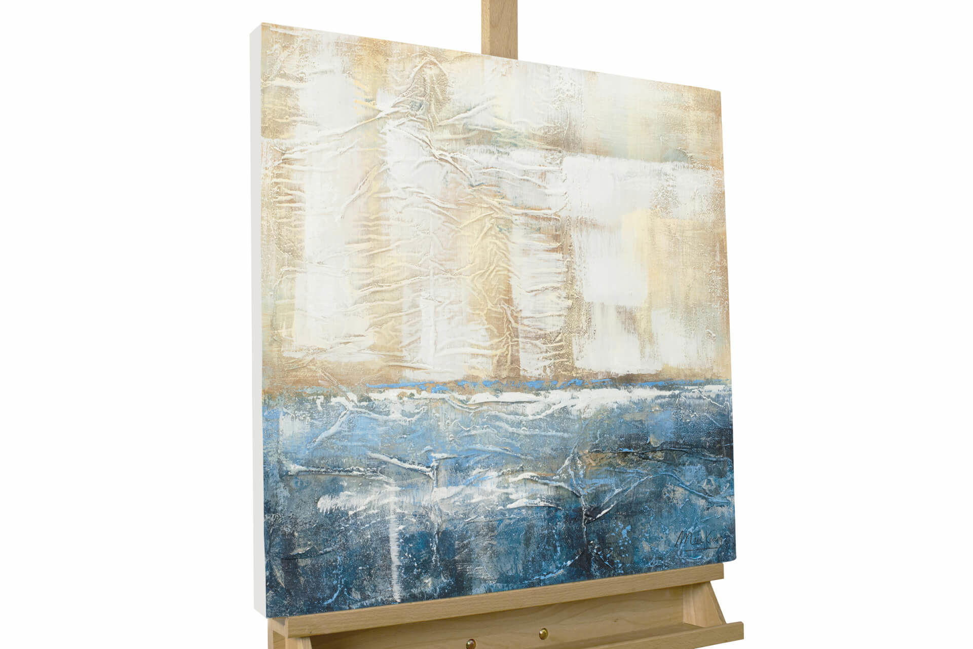 ACRYLBILD HANDGEMALT 60/60 cm - Blau/Beige, Holz/Textil (1.1/60cm) - KUNSTLOFT