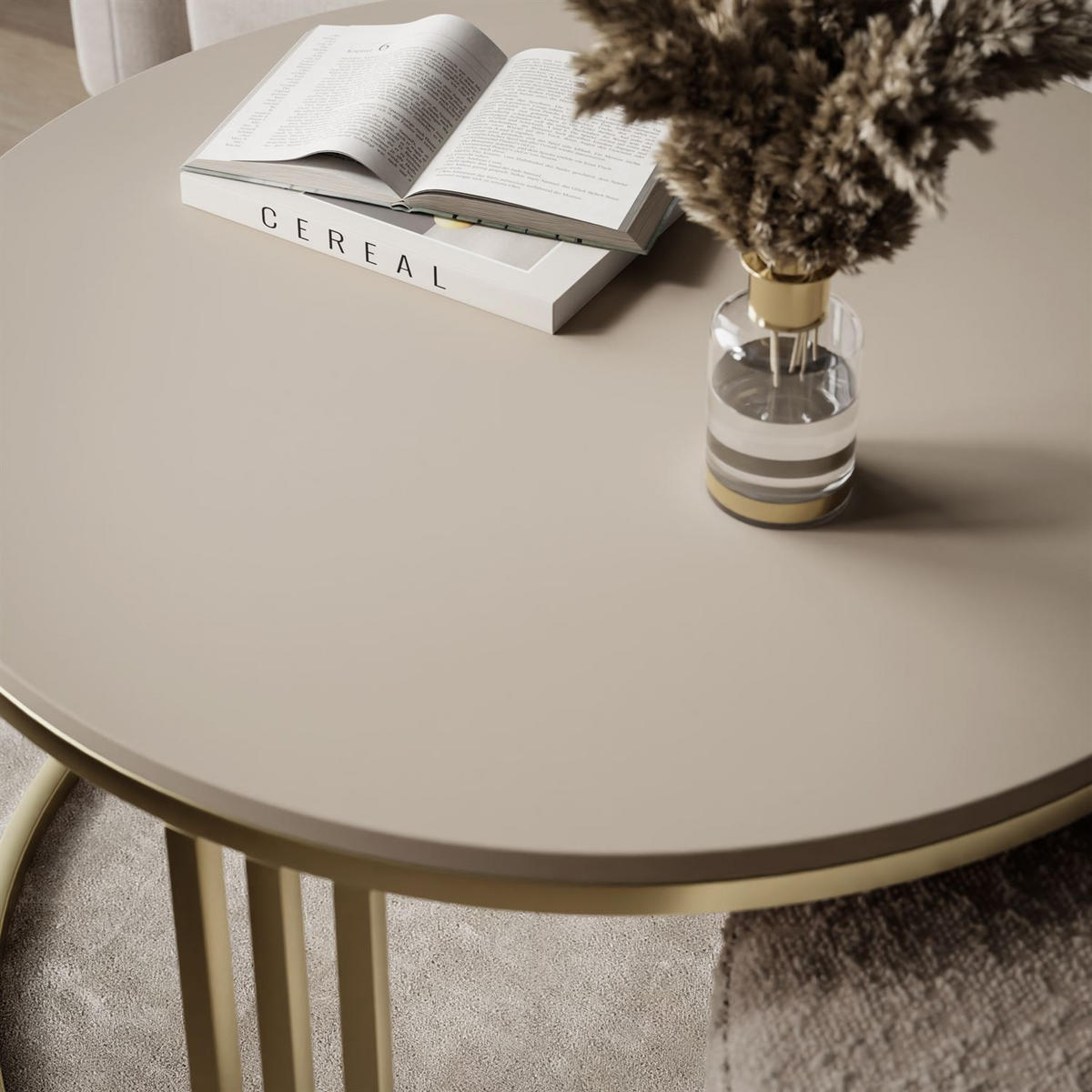 COUCHTISCH mit Hocker LORI MAT gebürstetes Gold/Kaschmir matt/Coral 50 - Kaschmir, Metall (70/70/49cm) - Lookway