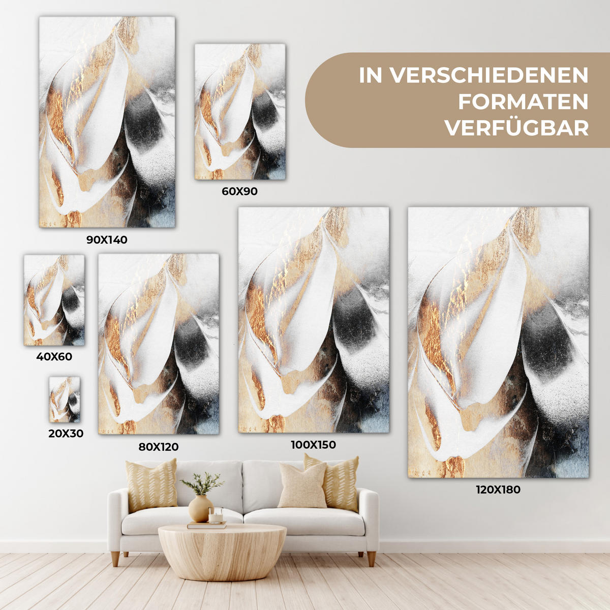 LEINWANDBILD Luxus - Abstrakt - Gold - Weiß 90x140 cm - Goldfarben, Textil (90/140cm) - MuchoWow