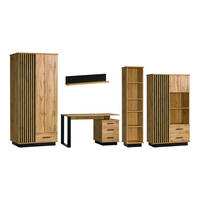 JUGENDZIMMER-SET LAMI G 5-teilig in Wotan Eiche / Schwarz Matt mit Lamellen - Eiche Wotan/Schwarz, Holzwerkstoff (355/56/194cm) - Deine Möbel 24