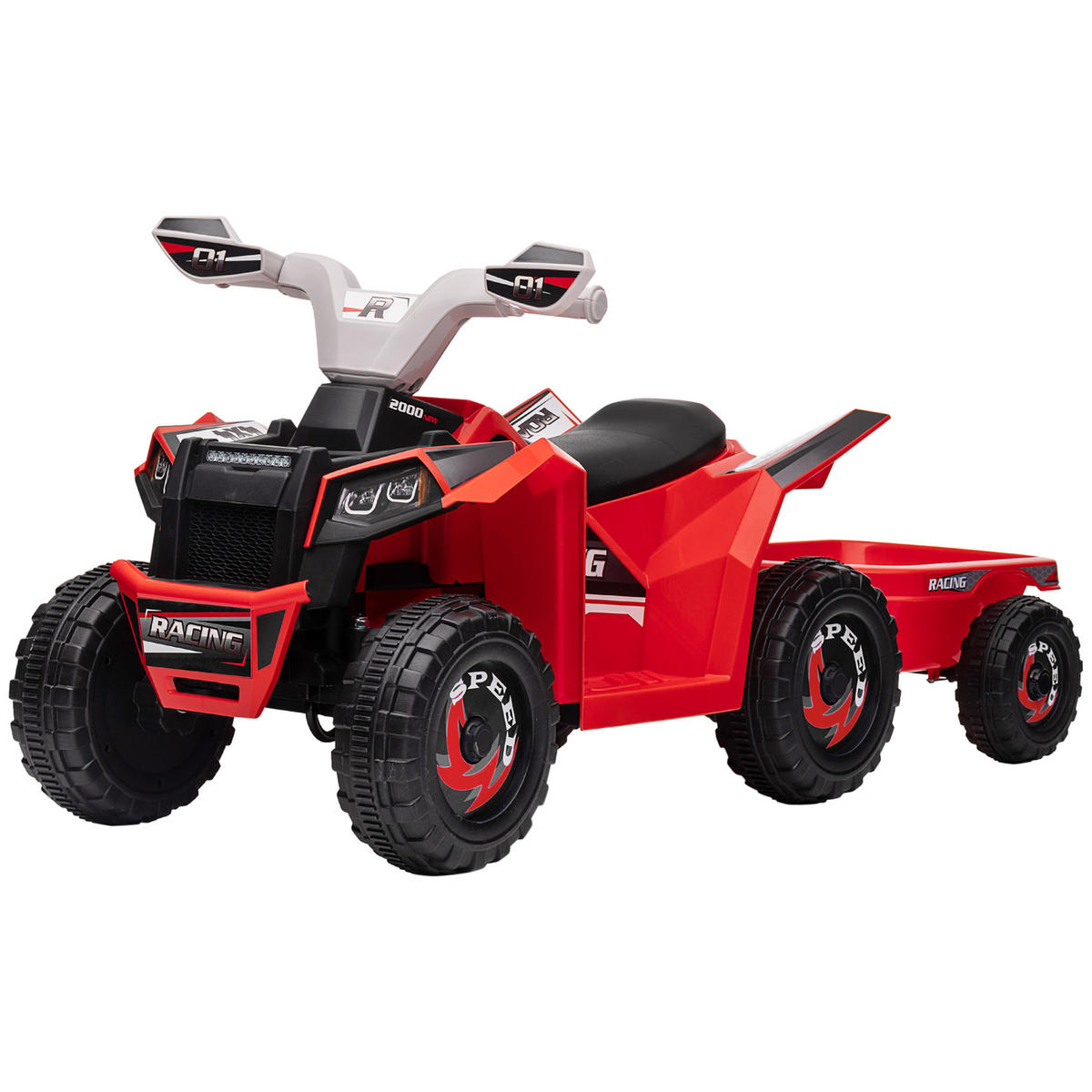 ELEKTRO-KINDERQUAD DE-06210 mit Anhänger, mit Vor- und Rückwärtsgang Rot - Rot/Schwarz, Kunststoff/Metall (106/41.5/48.5cm) - ComfortXL