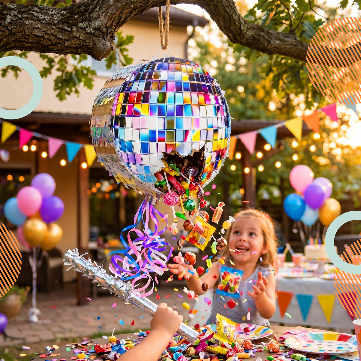 PINATA - srebrne boje, valoviti karton/plastika (30/30/8cm) - Relaxdays