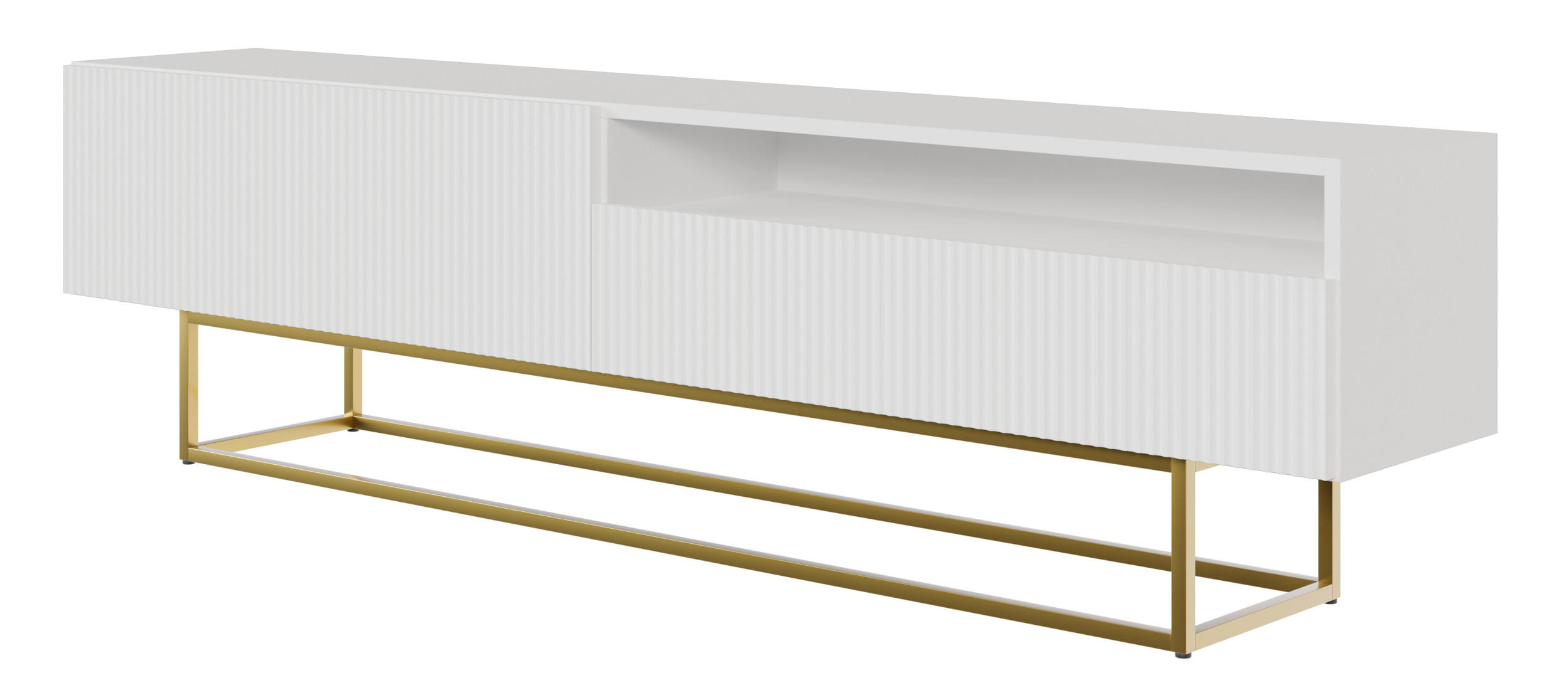 TV-SCHRANK Veldio Weiß mit offenem Fach und goldenen Metallbeinen 175 cm - Goldfarben/Weiß, Holzwerkstoff/Metall (175/46.5/31.6cm) - Selsey