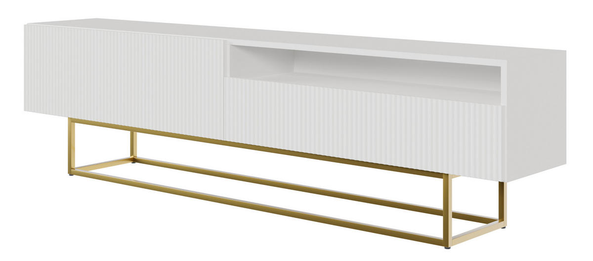 TV-SCHRANK Veldio Weiß mit offenem Fach und goldenen Metallbeinen 175 cm - Goldfarben/Weiß, Holzwerkstoff/Metall (175/46.5/31.6cm) - Selsey