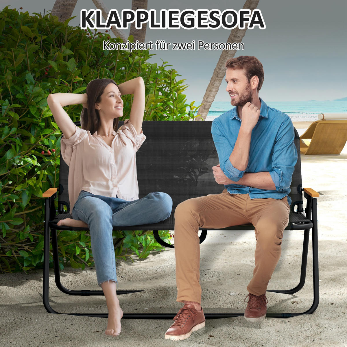 GARTENBANK, Stahl, Mesh, Schwarz - Schwarz, Metall (65/73/118cm) - Outsunny