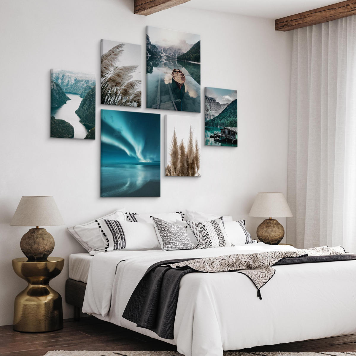 LEINWANDBILDER 6-er Set Pflanzen Natur - Türkis/Blau, Textil (90/80cm) - Muralo