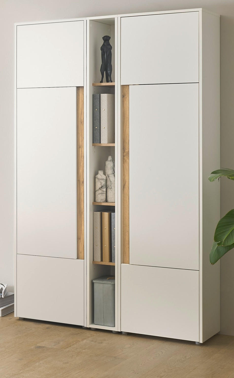 AKTENSCHRANK Set 3-teilig weiß matt, Eiche Wotan 120 x 200 cm, Schrank-Regal-Kombination mit 15 Fächern - Eichefarben/Silberfarben, Holzwerkstoff/Kunststoff (120/200/40cm) - Furn.Design