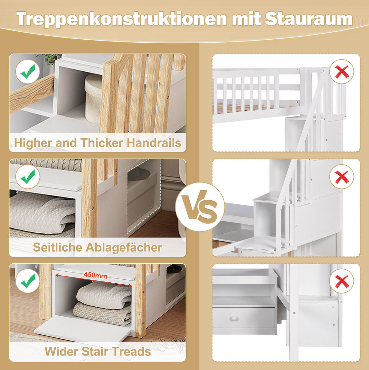 HOCHBETT mit Schreibtisch 90/200 cm in Weiß/Natur mit Ablageleiter - Weiß, Holz (90/200cm) - BEAOK