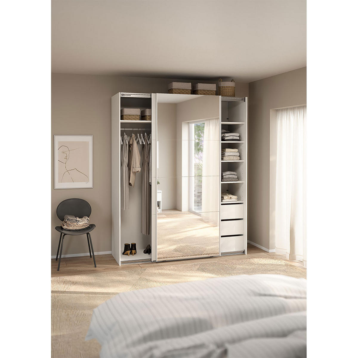 SCHIEBETÜRENSCHRANK, Catania, Weiß, Holzwerkstoff, 179 x 67 x 221 cm - Weiß, Holzwerkstoff (179/221/67cm) - ebuy24