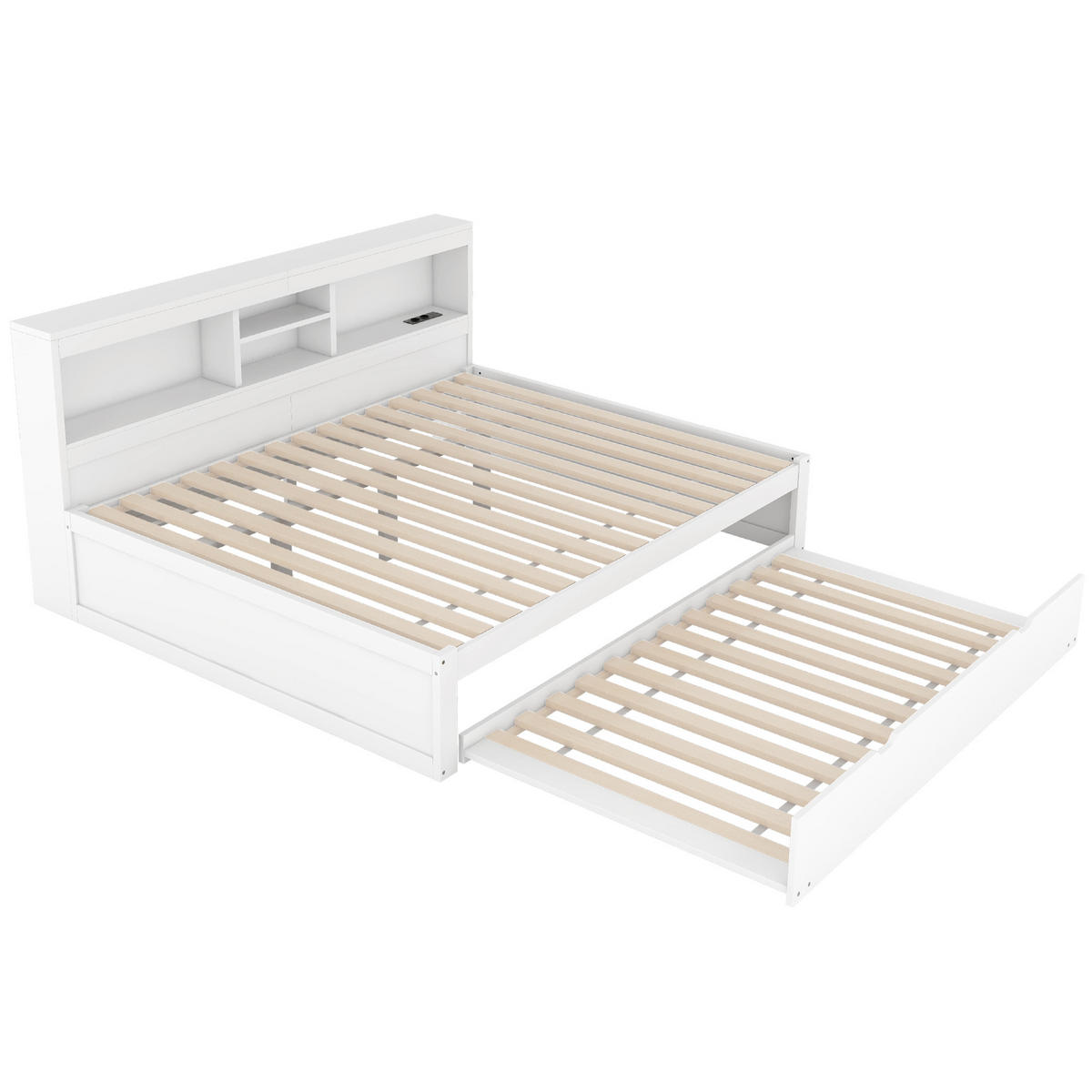 MULTIFUNKTIONSBETT 140/200 cm Weiß mit Ambiente-Beleuchtung und Stauraum - Weiß, Holzwerkstoff (140/200cm) - OKWISH