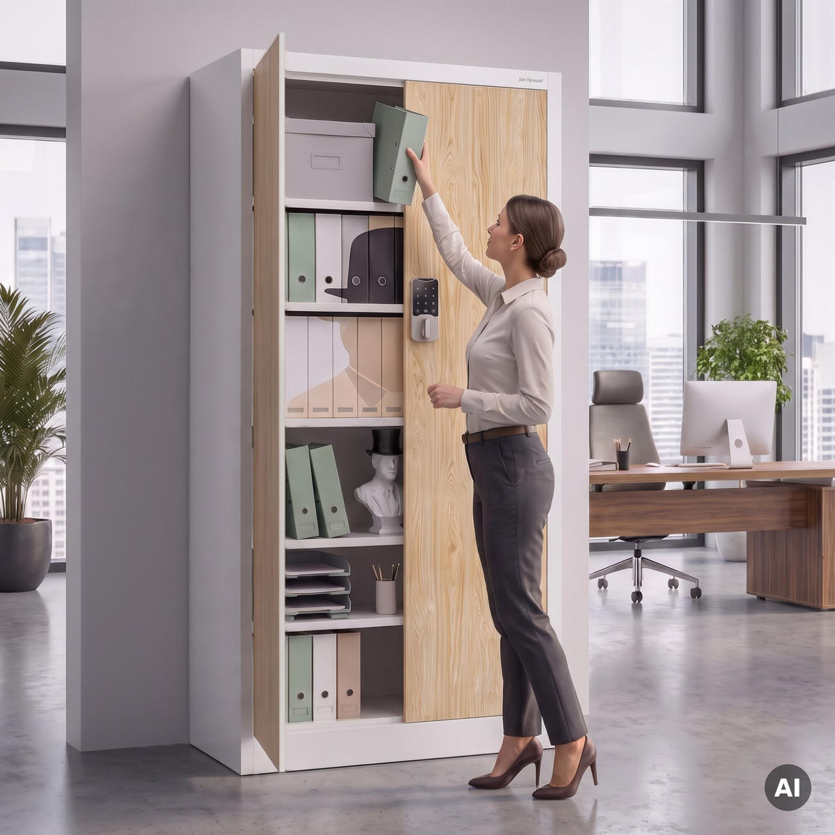 BÜROSCHRANK DANIEL mit Zahlenschloss 185x90x40 cm - Weiß/Sonoma Eiche, Metall (90/185/40cm) - Jan Nowak