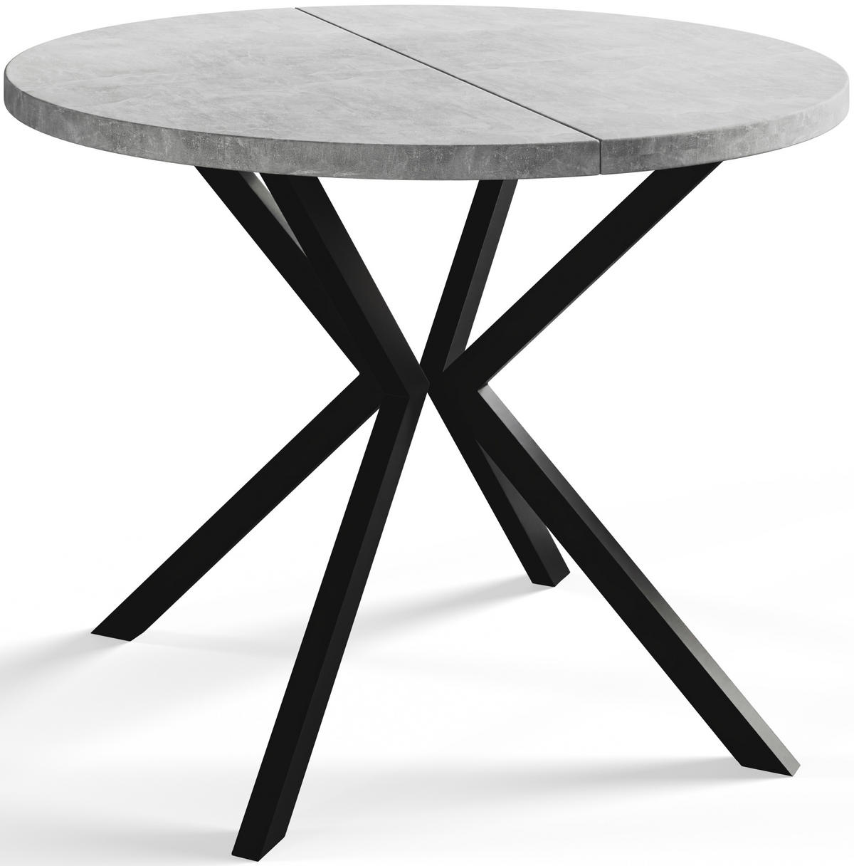 ESSZIMMERTISCH LOFT LITEN, ausziehbarer Tisch 120 cm/200 cm, Farbe: Hellgrau, mit Metallbeinen in Farbe Schwarz - Schwarz/Grau, Holzwerkstoff (120/120/76cm) - Alpi-Möbel