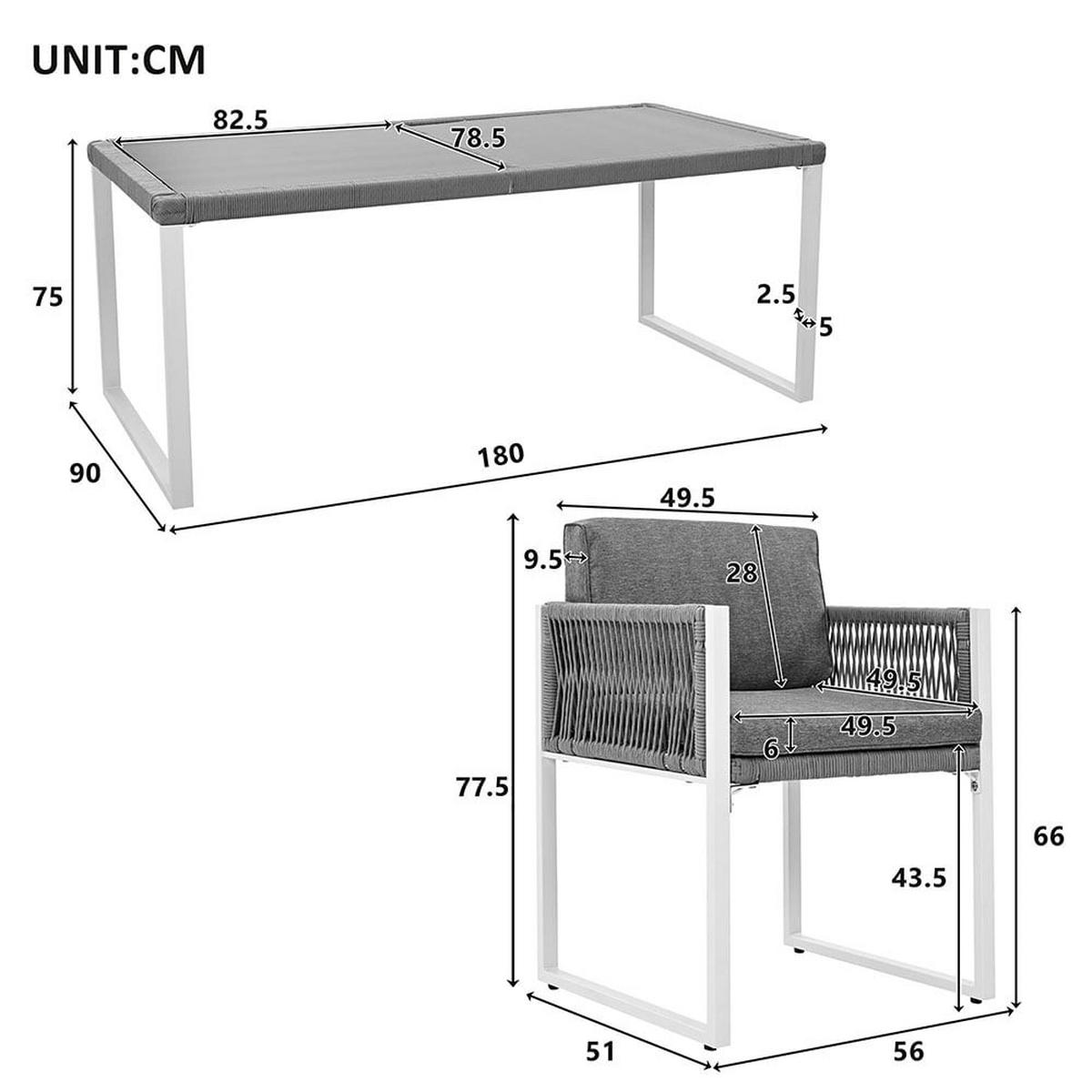 DINING-LOUNGESET，GRAU und Weiß - Grau, Metall - KOMHTOM
