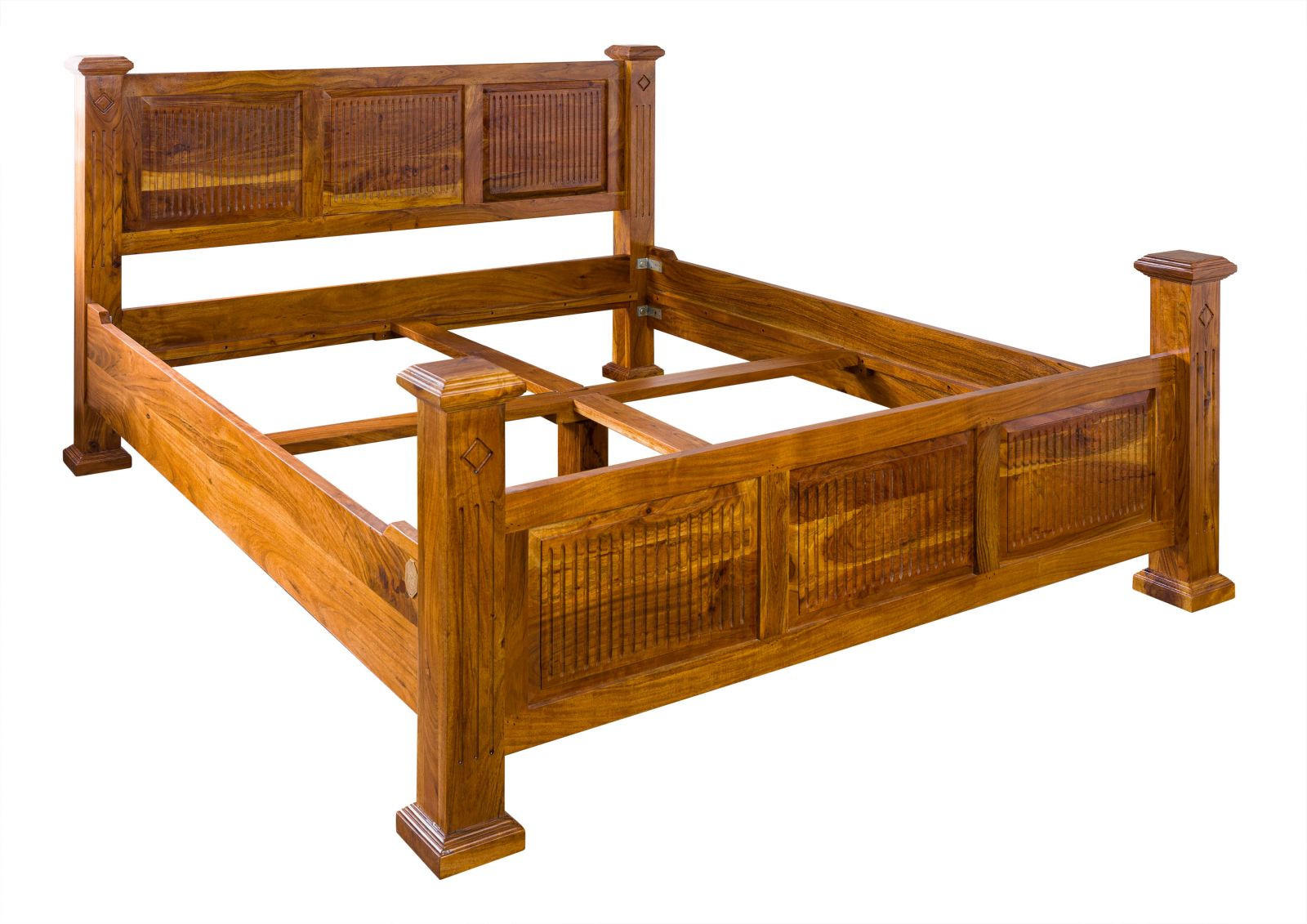 BETT Massivholz Akazie 180 x 200 x 114 hellbraun OXFORD #0132 - Braun, Holz (180/200cm) - Massivmoebel24