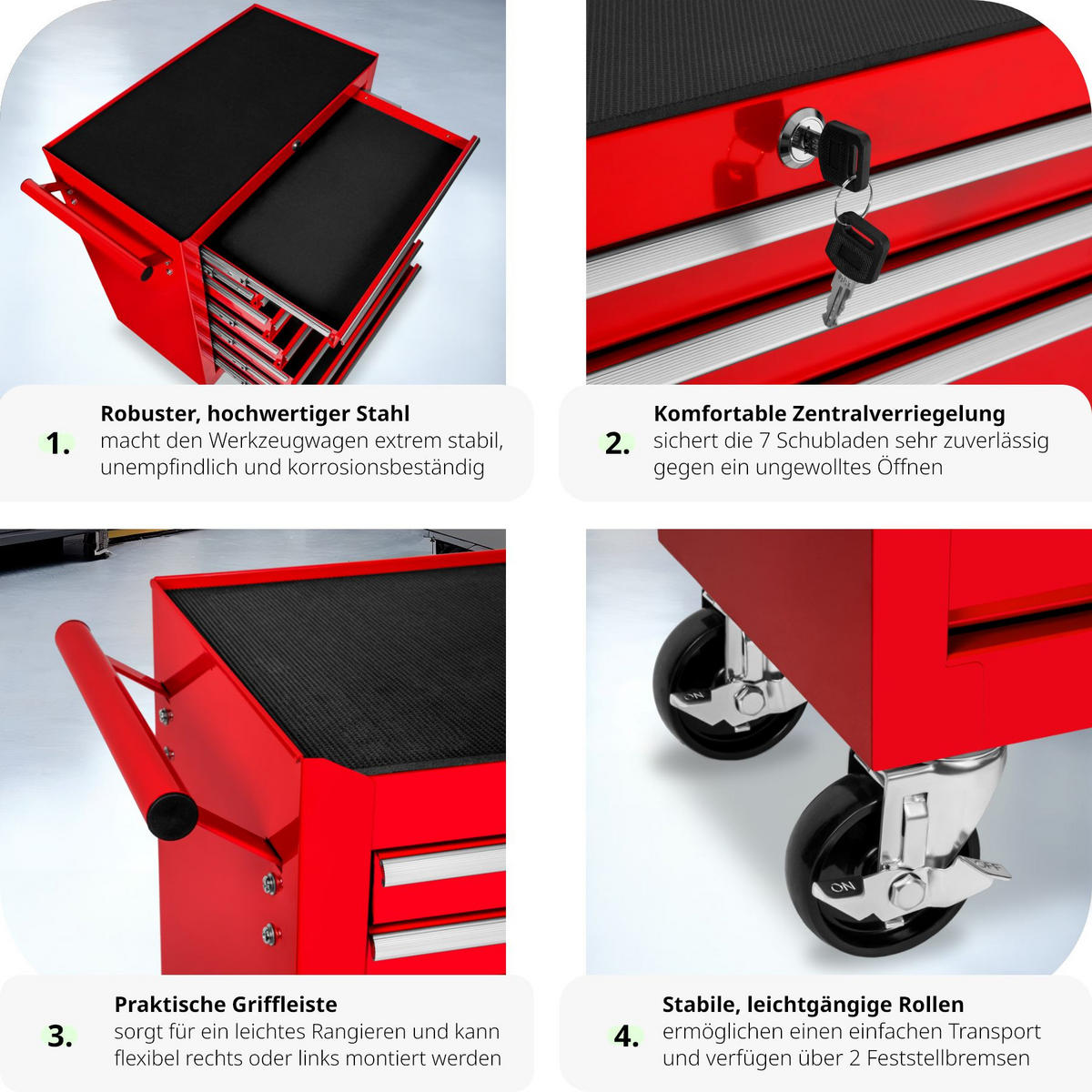WERKZEUGWAGEN ,Rollen Ø 100 mm,rot - Rot, Metall (33/79/69cm) - tectake