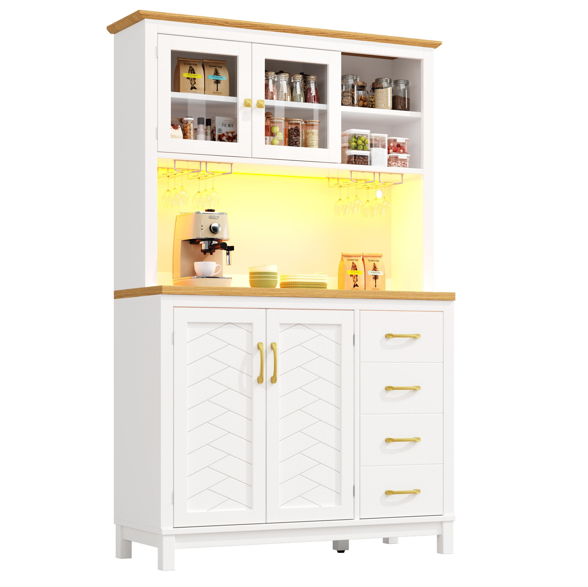 BUFFET 105,5/180/40 cm Weiß aus MDF mit LED-Lichtleiste - Weiß, Holzwerkstoff (40/180/105.5cm) - OKMYHOME
