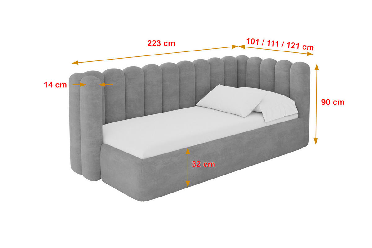 EINZELLBETT Jugendbett mit Bettkasten und Matratze H3/H4, Links - HUGY 100x200 Grau - Hellgrau, Holzwerkstoff/Textil (100/200cm) - ALTDECOR