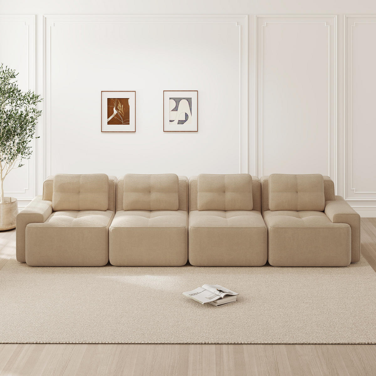 4-SITZER SOFA Cord Beige rutschfeste Basis - Beige, Textil (382/69/104cm) - WISHDOR