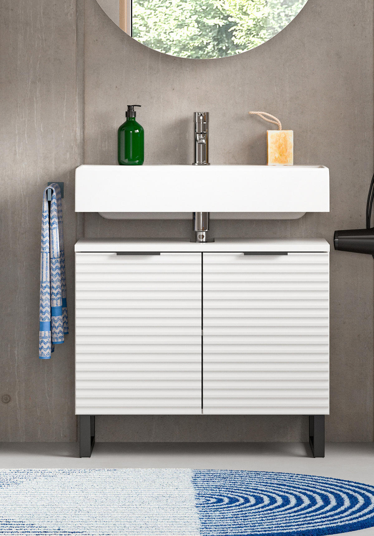 WASCHBECKENUNTERSCHRANK weiß 70 cm, mit Soft-Close - Schwarz/Weiß, Holzwerkstoff/Metall (70/59/34cm) - Inn.Furn