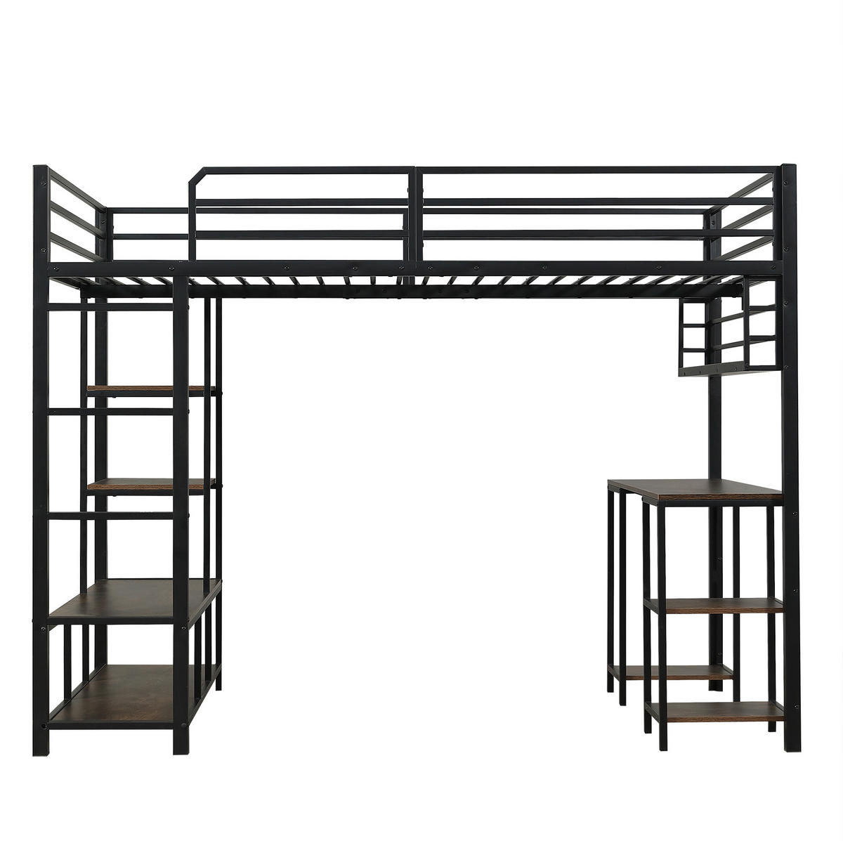 HOCHBETT 120/200 cm schwarz aus Metall und Holz mit Schreibtisch - Schwarz, Metall (120/200cm) - OKWISH