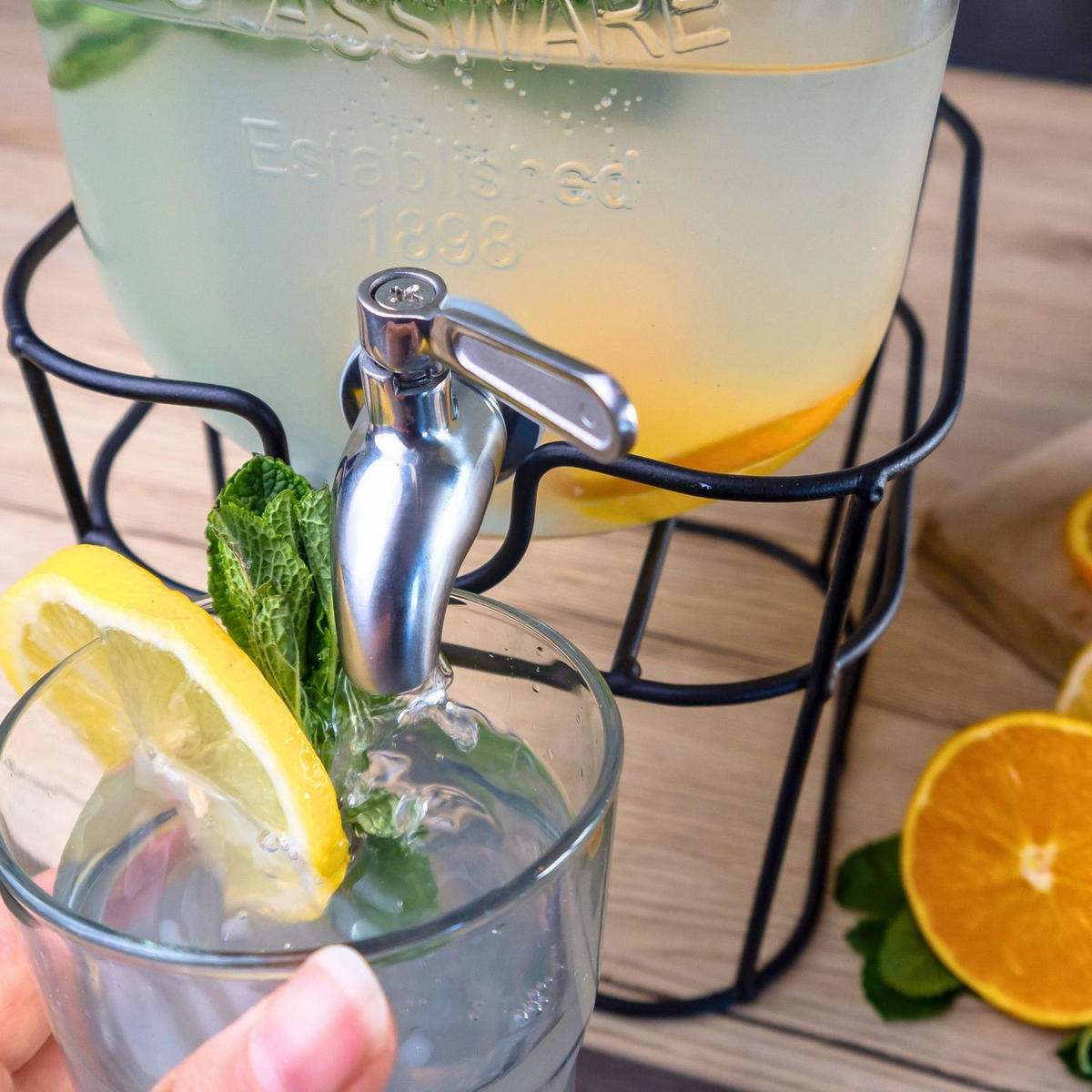 GETRÄNKESPENDER 4 Liter mit Zapfhahn und Gestell - Transparent, Glas (4L) - Intirilife